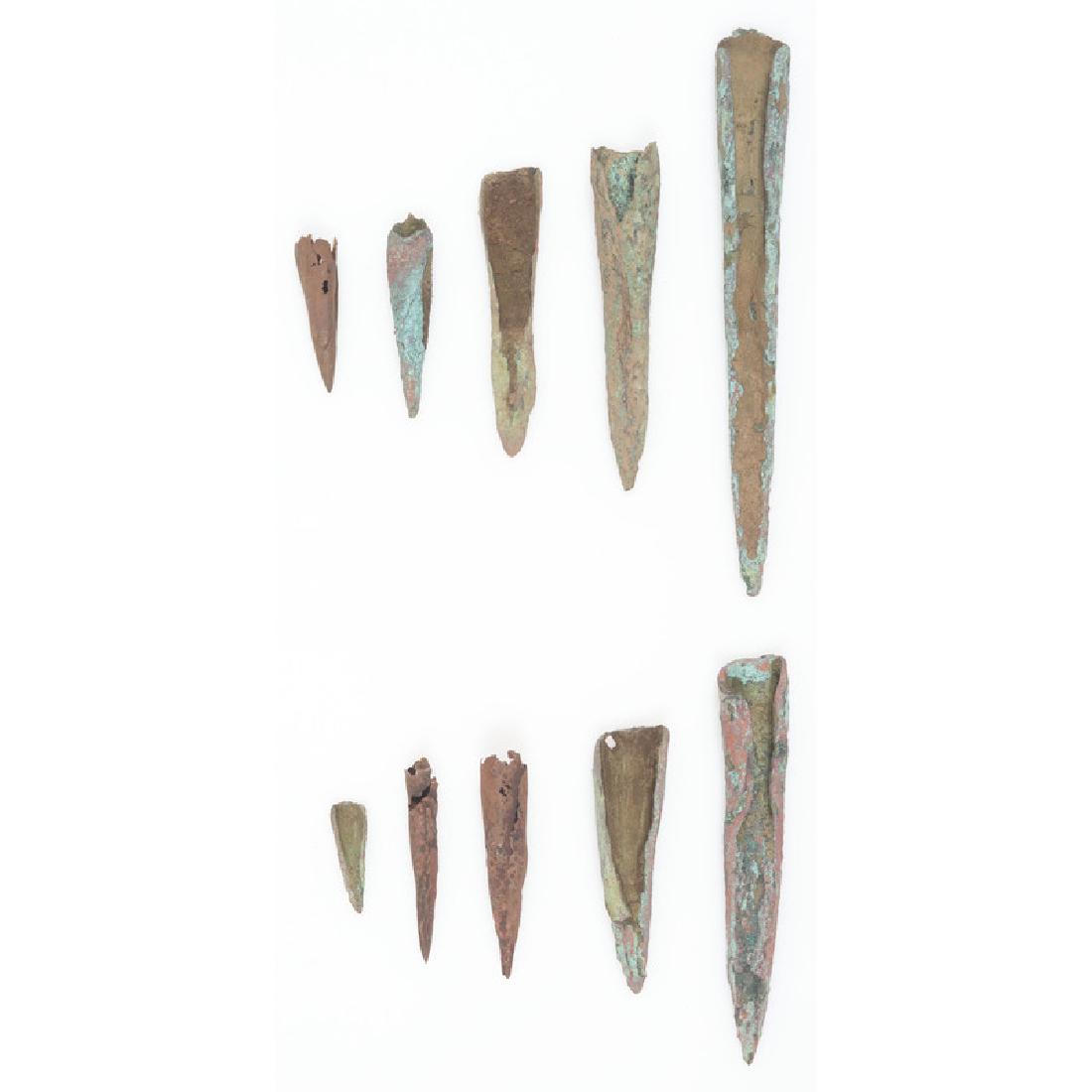 Old Copper Culture Socketed Points: From the Collection of Roger "Buzzy" Mussatti, Michigan Old Copper Culture, 7000-3000 B.C. Keweenaw County, Michigan lot of 10, longest 4.25 in.