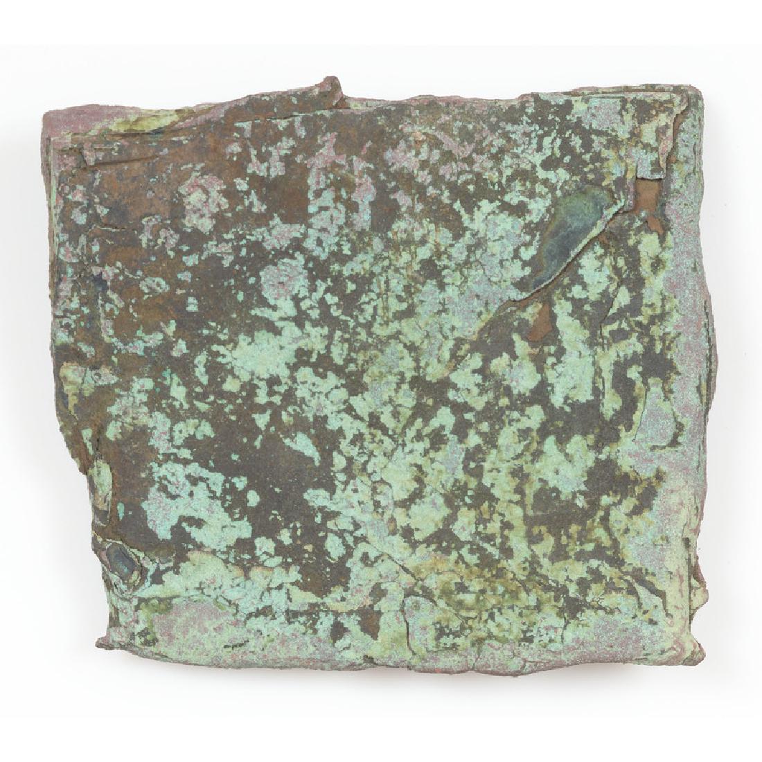 An Old Copper Culture Large Flat Worked Copper: From the Collection of Roger "Buzzy" Mussatti, Michigan Old Copper Culture, 7000-3000 B.C. Houghton County, Wisconsin length 4.5 in. x width 4 in. x depth 3/8 in.