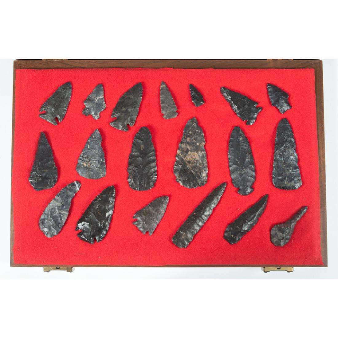 A Frame of Coshocton Flint Points and Blades: From the Collection of Jon Anspaugh, Wapakoneta, Ohio Archaic Period - Adena Culture, Early Woodland Period, 8000 B.C. - A.D. 1 lot of 19, longest 4-1/2 in.