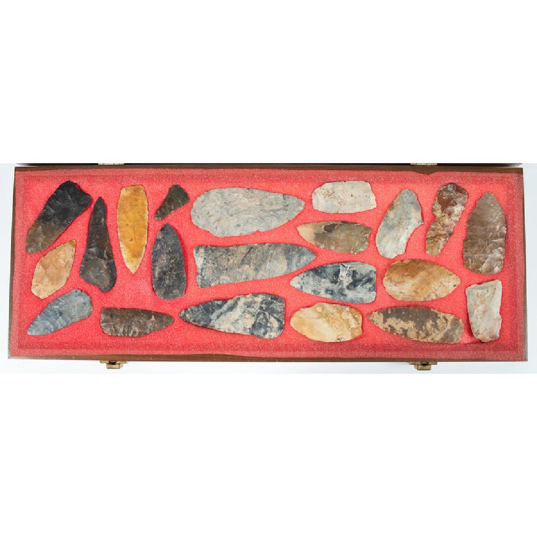 A Frame of 22 Blades: From the Collection of Jon Anspaugh, Wapakoneta, Ohio Late Archaic - Woodland Period, 4000 B.C. - A.D. 1200 lot of 22, longest 5-1/2 in.