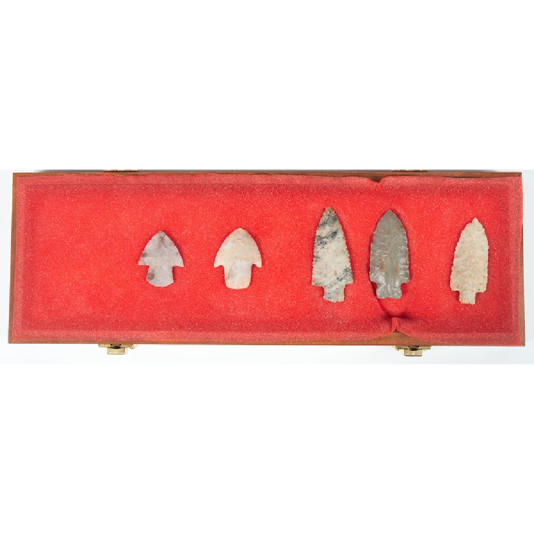 Frame of Stemmed Points: From the Collection of Jon Anspaugh, Wapakoneta, Ohio Late Archaic - Adena Culture, Early Woodland Period, 4000 B.C. - A.D. 1 lot of 5, longest 3.25 in.