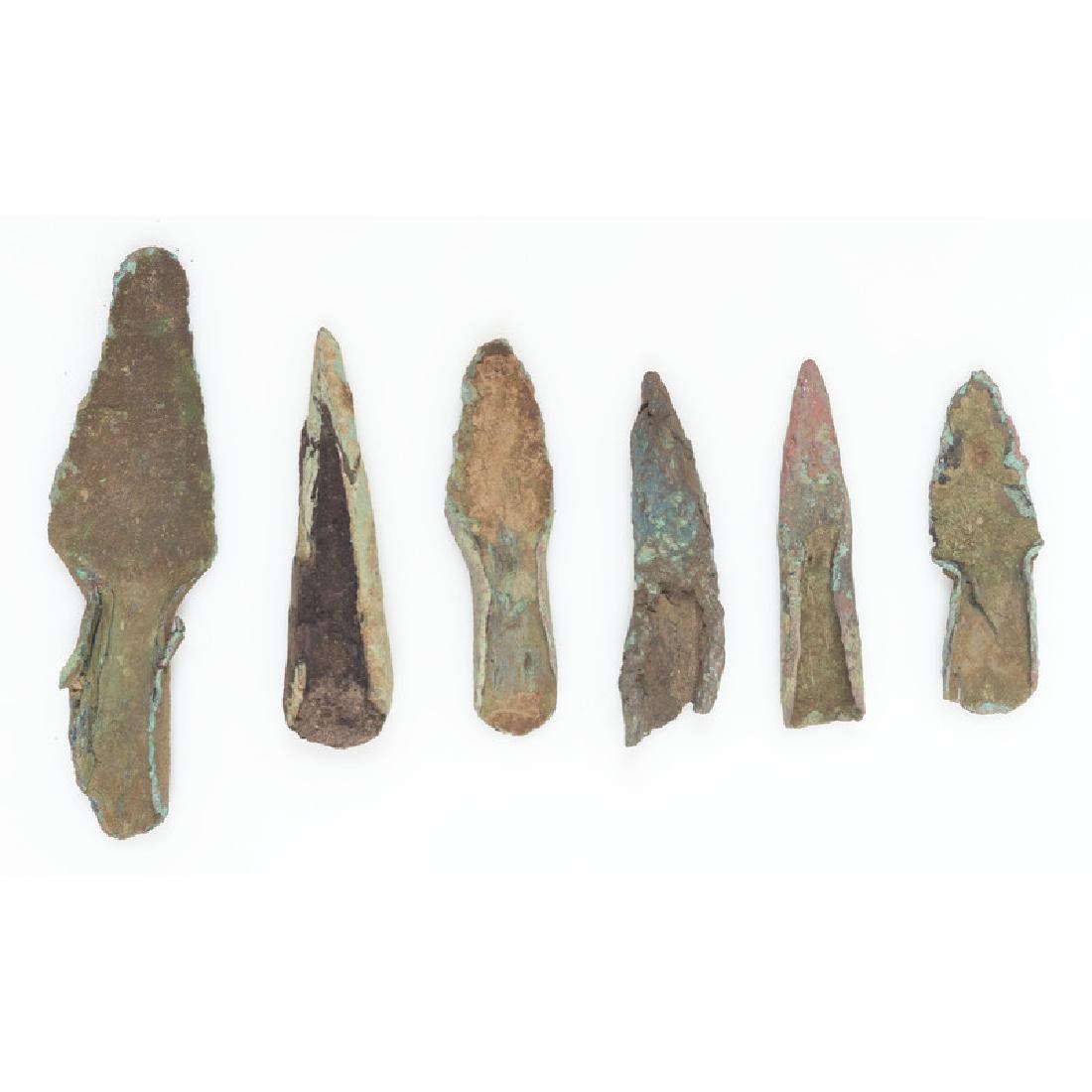 Old Copper Culture Socketed Points: From the Collection of Roger "Buzzy" Mussatti, Michigan Old Copper Culture, 7000-3000 B.C. Houghton County, Michigan Keweenaw County, Michigan lot of 6, longest 3.75 in.