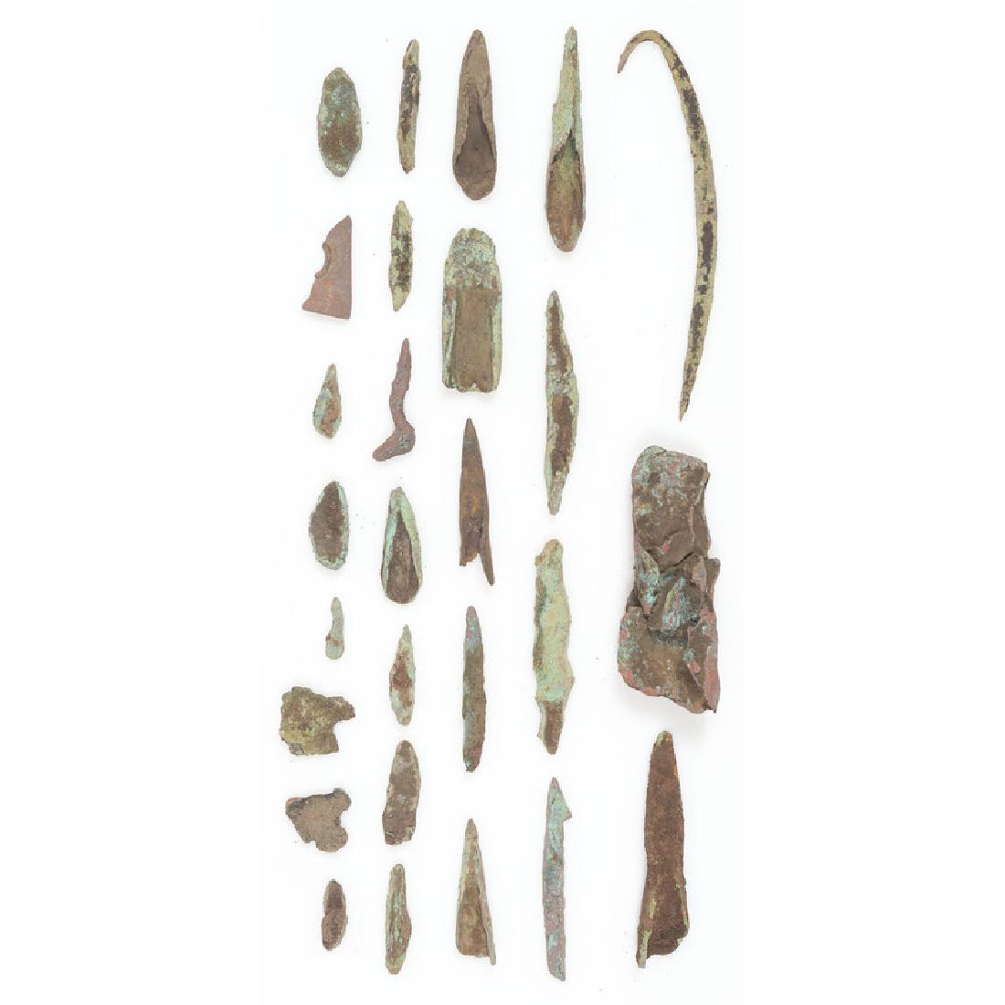 A Variety of Old Copper Culture Tools: From the Collection of Roger "Buzzy" Mussatti, Michigan Old Copper Culture, 7000-3000 B.C. Houghton County, Michigan lot of 27, longest 5.25 in.