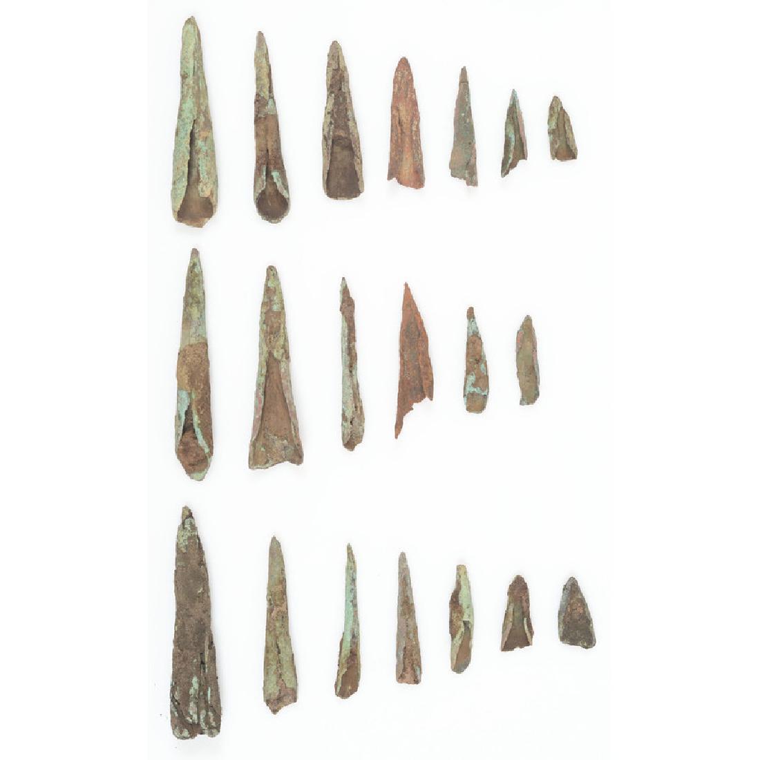 Old Copper Culture Socketed Points: From the Collection of Roger "Buzzy" Mussatti, Michigan Old Copper Culture, 7000-3000 B.C. lot of 20, longest 3.75 in.