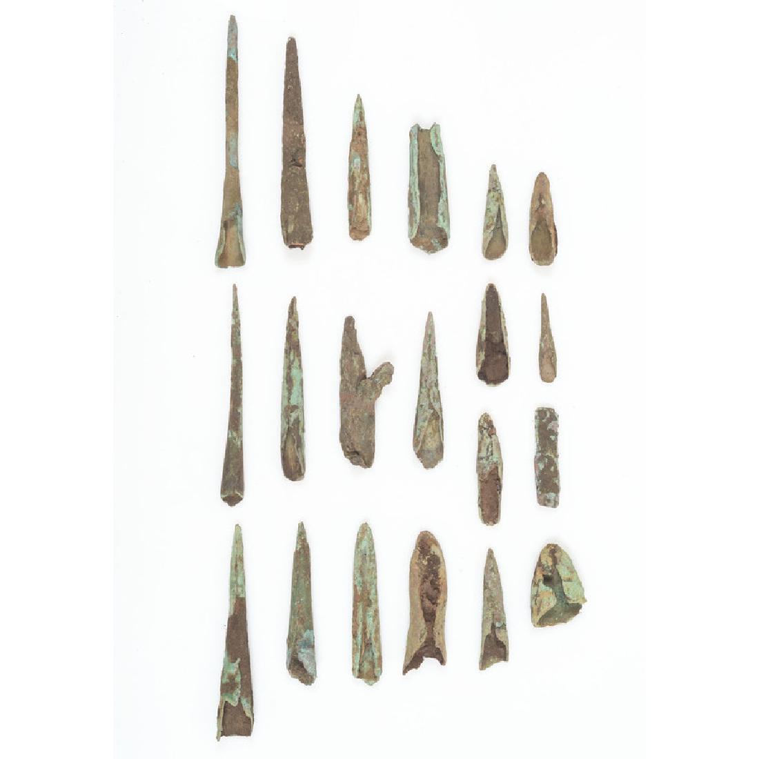 Old Copper Culture Rolled Socketed Points: From the Collection of Roger "Buzzy" Mussatti, Michigan Old Copper Culture, 7000-3000 B.C. lot of 20, longest 5 in.