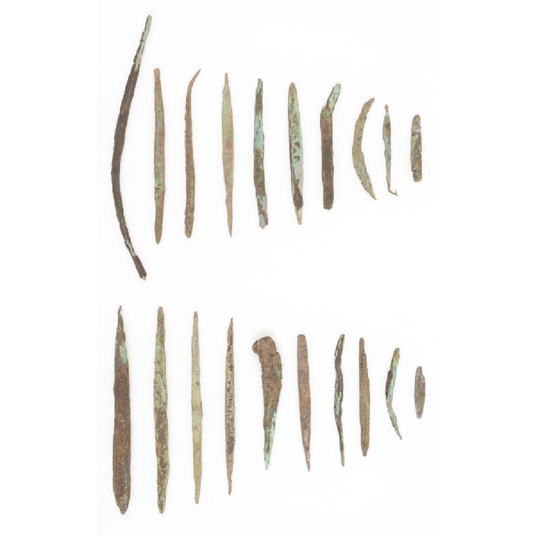 Old Copper Culture Awls and Tools: From the Collection of Roger "Buzzy" Mussatti, Michigan Old Copper Culture, 7000-3000 B.C. lot of 20, longest 5.5 in.