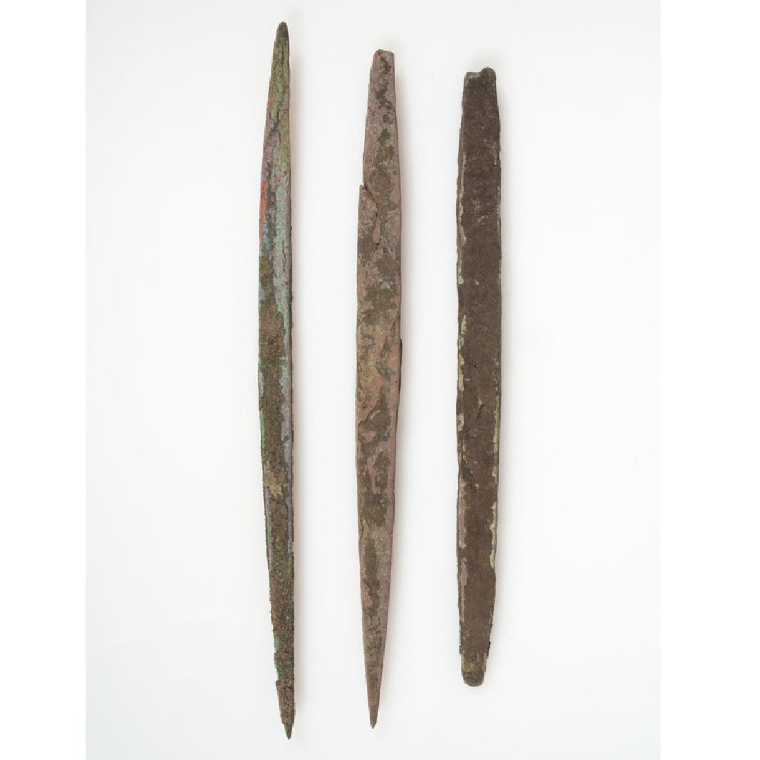 Old Copper Culture Pins / Awls: From the Collection of Roger "Buzzy" Mussatti, Michigan Old Copper Culture, 7000-3000 B.C. Oneida County, Wisconsin lot of 3, longest 6 in.