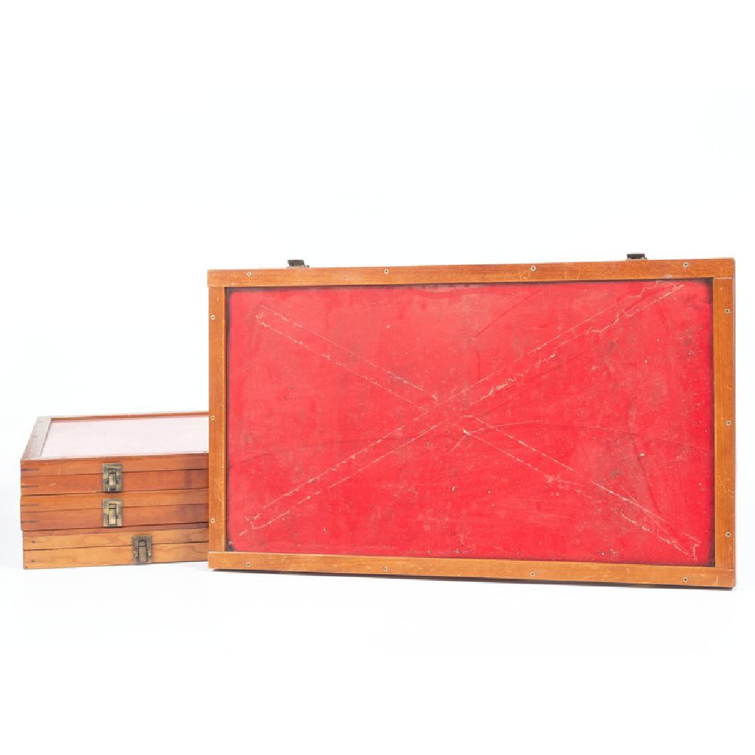 Four Wood and Glass Display Frames: From the Collection of Roger "Buzzy" Mussatti, Michigan lot of 4 glass and wood cases; each measure: length 24 in. x width 14 in. x depth 2 in. Glass may be cracked on some cases.