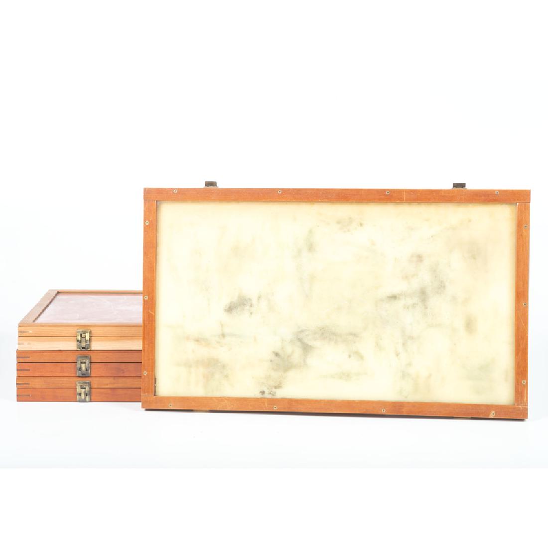 Four Wood and Glass Display Frames: From the Collection of Roger "Buzzy" Mussatti, Michigan lot of 4 glass and wood cases; each measure: length 24 in. x width 14 in. x depth 2 in. Glass may be cracked on some cases.