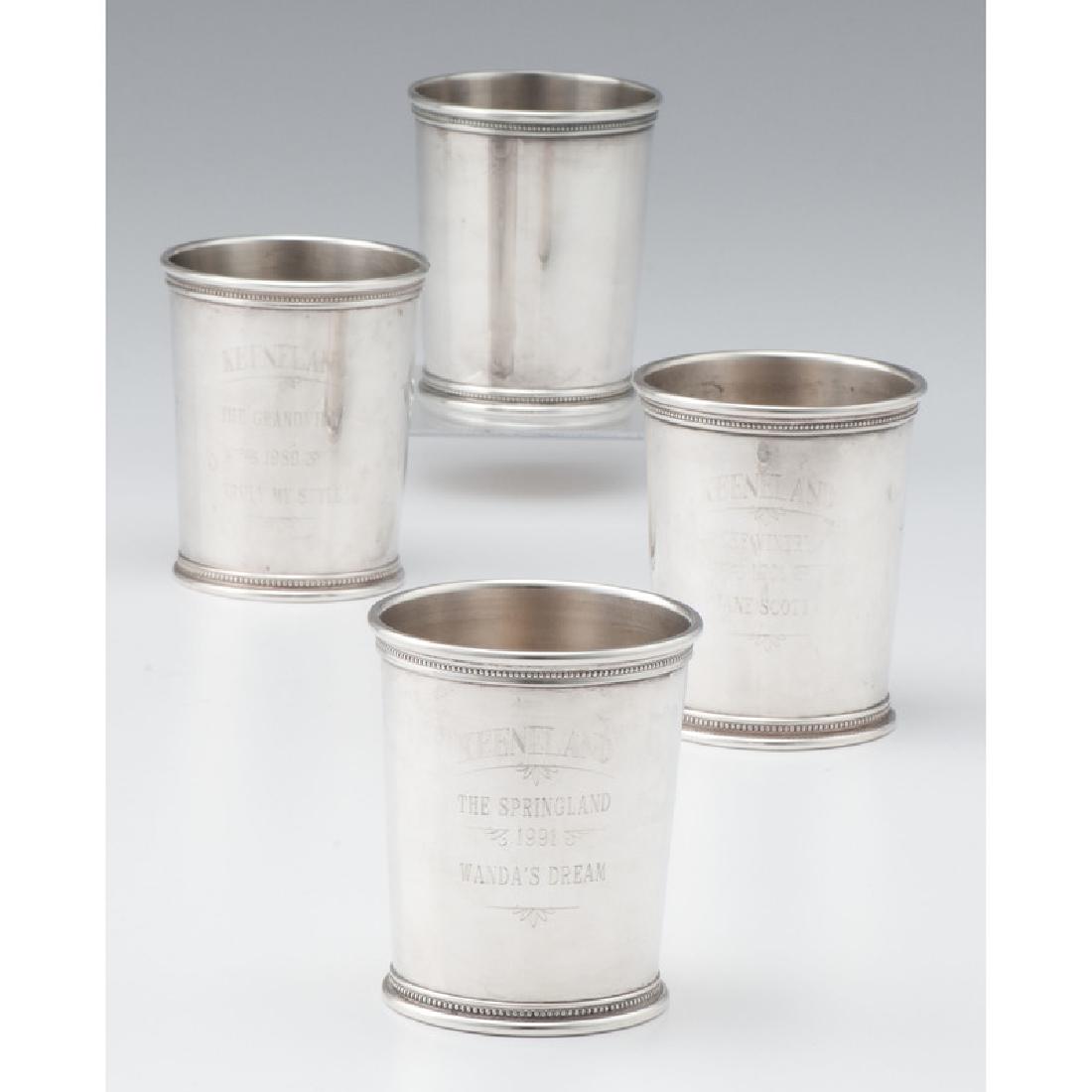 Mark J. Scearce Sterling Julep Cups, Including: Mark J. Scearce Sterling Julep Cups, Including Keeneland Trophies American (Kentucky), last quarter 20th century. Four sterling silver julep cups by Mark J. Scearce of Shelbyville, Kentucky, one with 