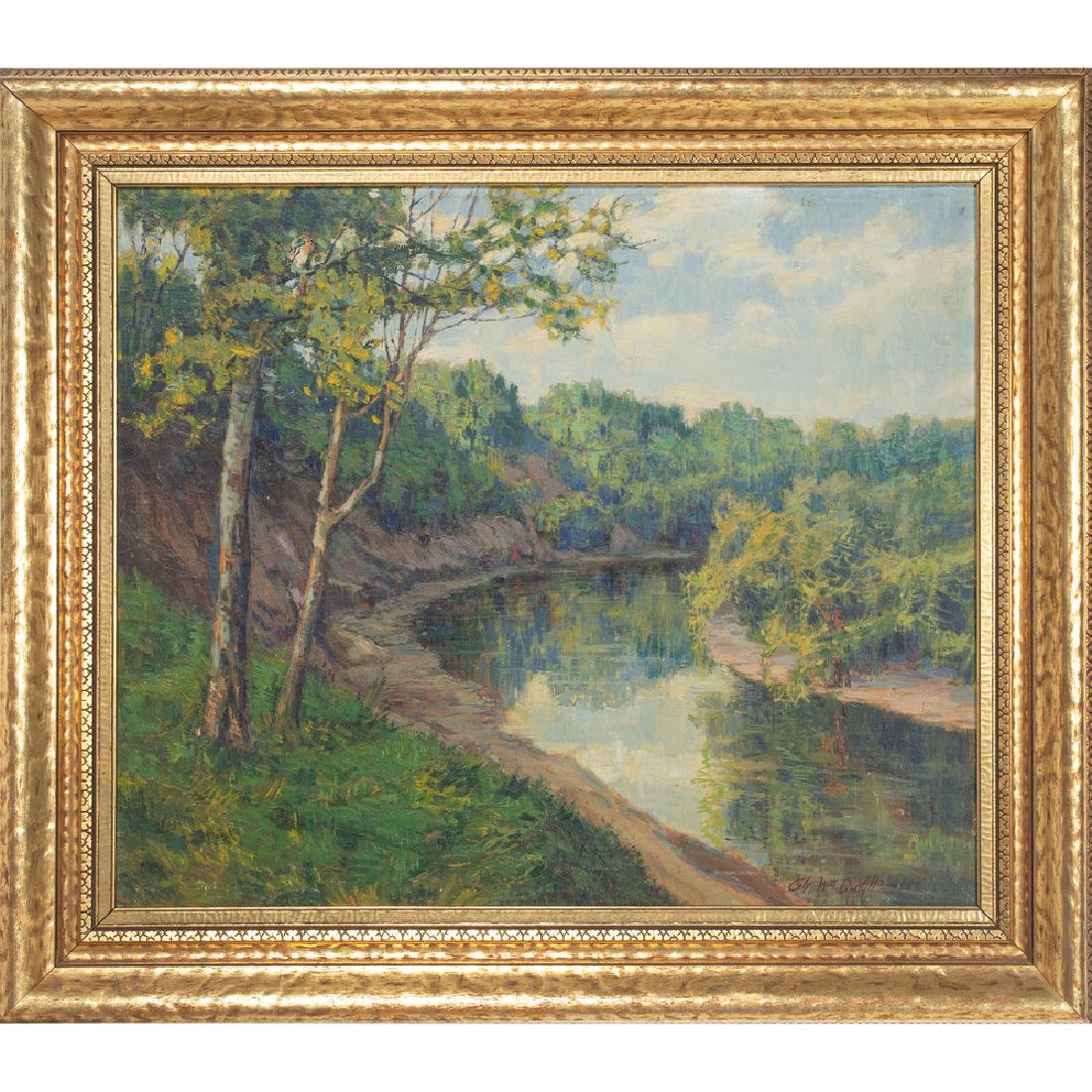 Charles William Duvall (American, 1865-1966): River Scene oil on canvas signed and dated 1928 l.r. framed 24 x 29 in. (sight) 32 x 37 in. (frame)