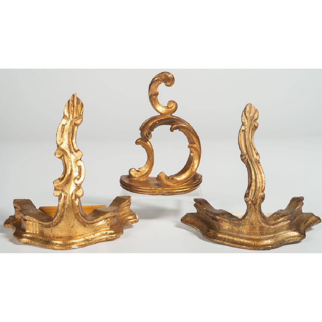 Continental Wooden and Plaster Gilt Wall Shelves: Italian, 20th century. Three small Rococo-style wall shelves; largest ht. 7.75, wd. 7.5, dp. 4.5 in.