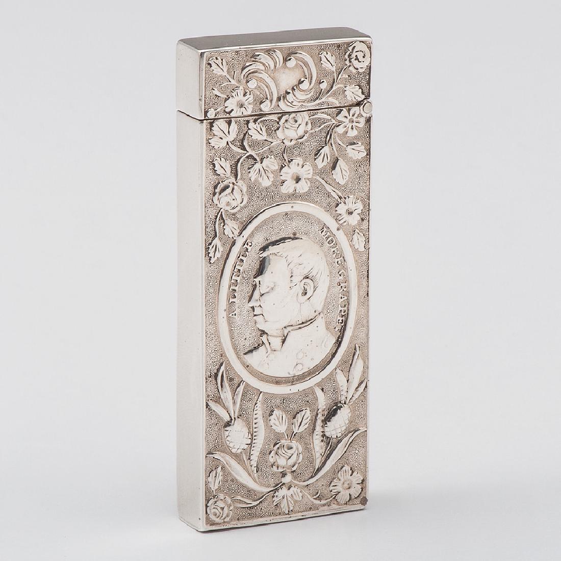 Coin Silver Match Safe Featuring Portrait of Zachary: Coin Silver Match Safe Featuring Portrait of Zachary Taylor and Famous Phrase, "A Little More Grape" American (Philadelphia), ca 1847-51. A coin silver match safe by Leonard and Wilson, one side featu