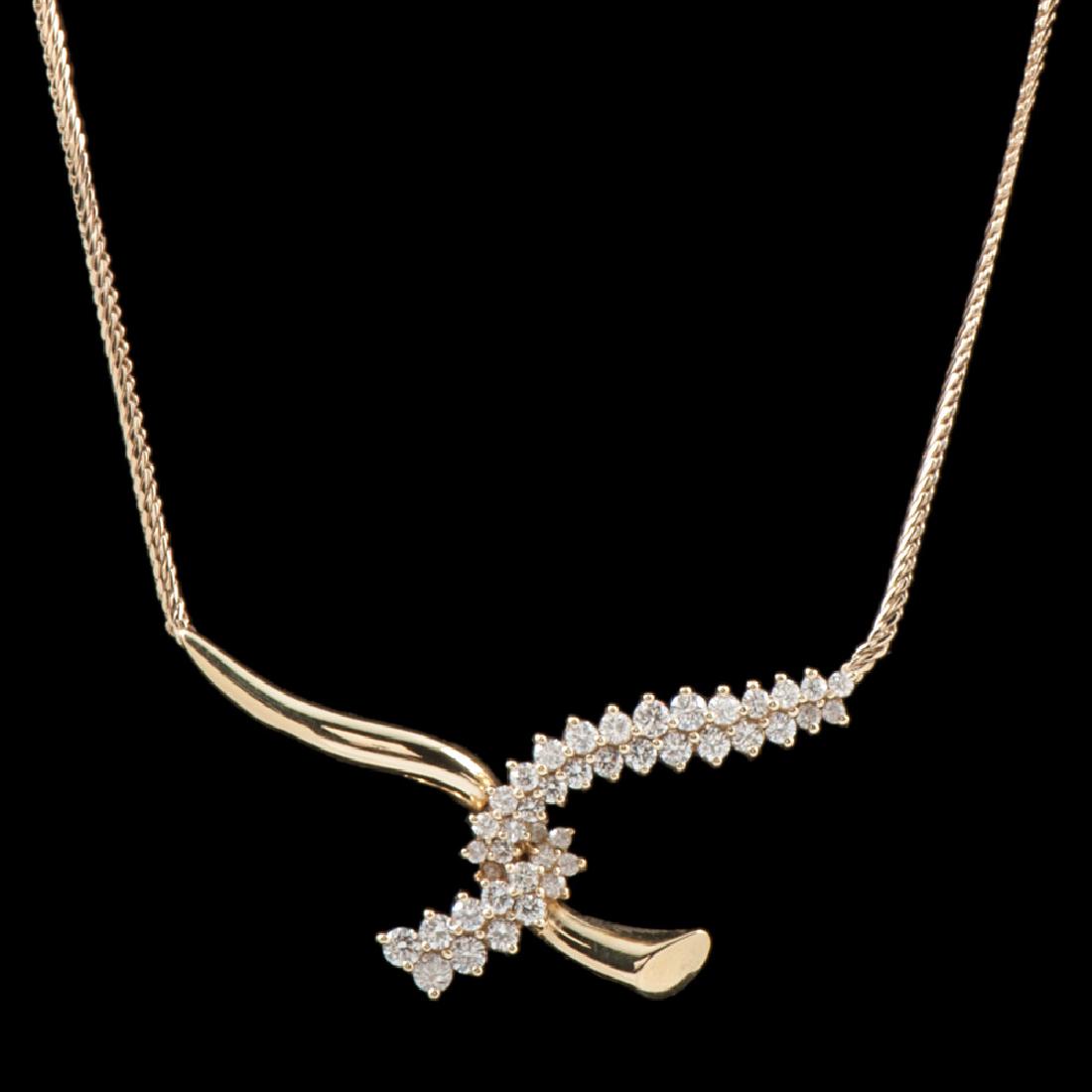 Jose Hess 18k Gold Diamond Necklace: Containing forty-two round brilliant cut diamonds approximately 1.80 carats total weight. 16.5" long. Marked JOSE HESS 18K 154225. 10.8 dwt.
