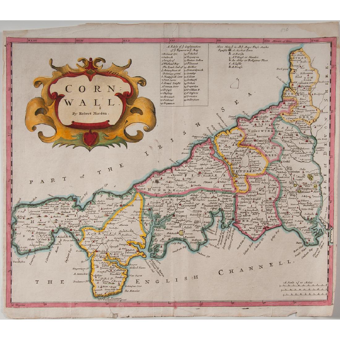 Maps of the British Isles, Plus, Lot of Nine: Maps of the British Isles, Plus, Lot of Nine Lot of eight maps of locations on the British Isles, including: British, ca. 1695. Robert Morden (British, 1650-1703), Cornwall. Title and artist identifie