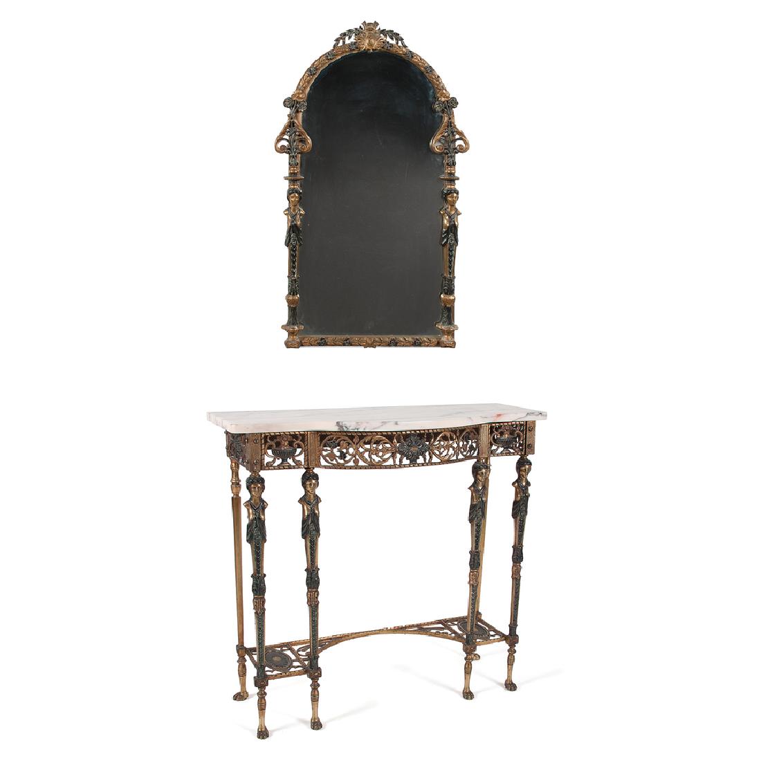 Console Table and Mirror attributed to Oscar Bach: Console Table and Mirror attributed to Oscar Bach (German-American, 1884-1957) American, first half 20th century. A console table and mirror attributed to Oscar Bach, both in neoclassical design, the 