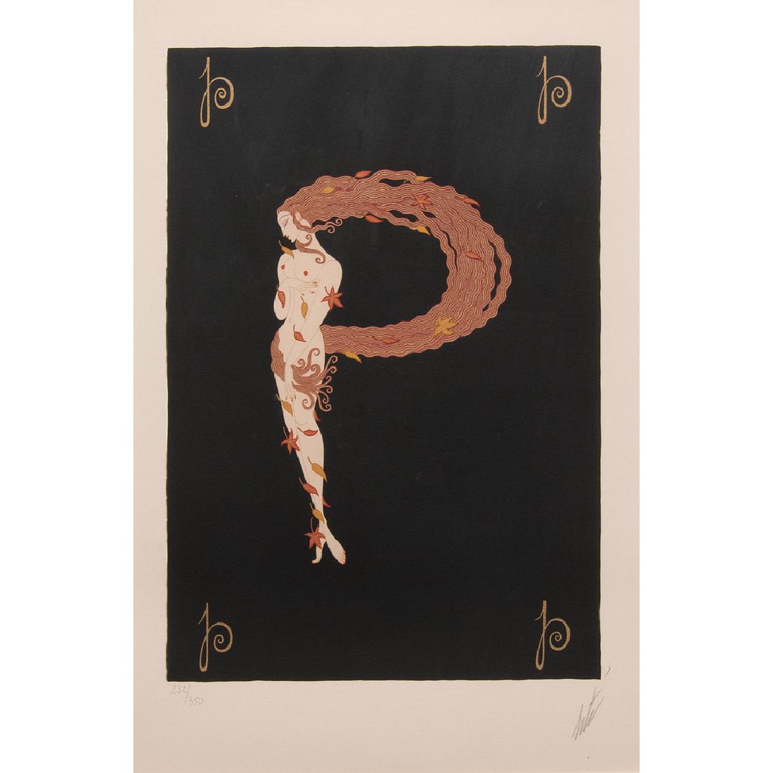 Erte (French, 1892-1990) Lithograph: Erte (French, 1892-1990) Lithograph P from Alphabet series mid-late 20th century signed l.l. and numbered 232/350 l.r. 15.75 x 10.5 in. (plate), 27.25 x 20.5 in. (frame)