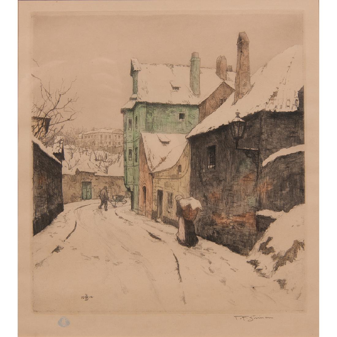 Tavik Frantisek Simon (Czech, 1877-1942) Etching: Tavik Frantisek Simon (Czech, 1877-1942) Etching Nový Sv?t in Prague 1912 signed l.r., dated and stamped l.l. framed 11.75 x 10.5 in. (plate), 20 x 18.75 in. (frame)
