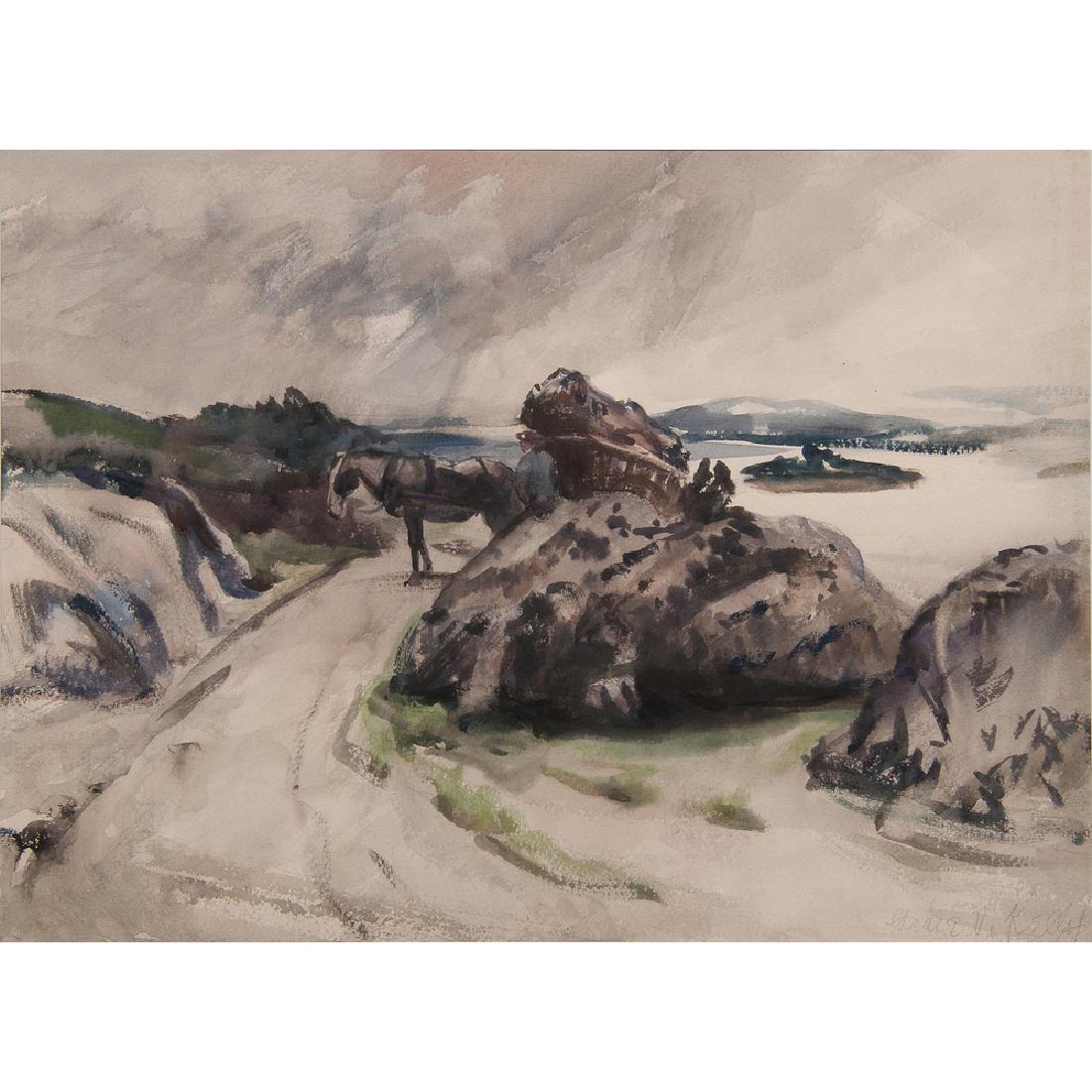 Grace V. Kelly (American, 1877-1950) Watercolor: Grace V. Kelly (American, 1877-1950) Watercolor Hilltop Scene late 19th-early 20th century signed l.r. framed 13.5 x 20.5 in. (sight), 23.25 x 29.5 in. (frame)