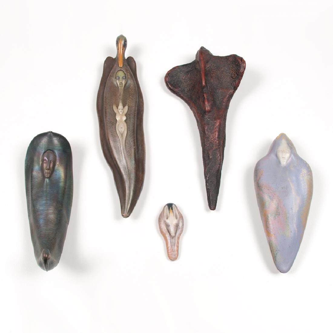 Gary Spinosa (American, b. 1947) Ceramic Fetishes: Gary Spinosa (American, b. 1947) Ceramic Fetishes Late 20th century. Five ceramic fetishes by Gary Spinosa of human and animal form of a variety of decorations and colors, three signed and two dated 1