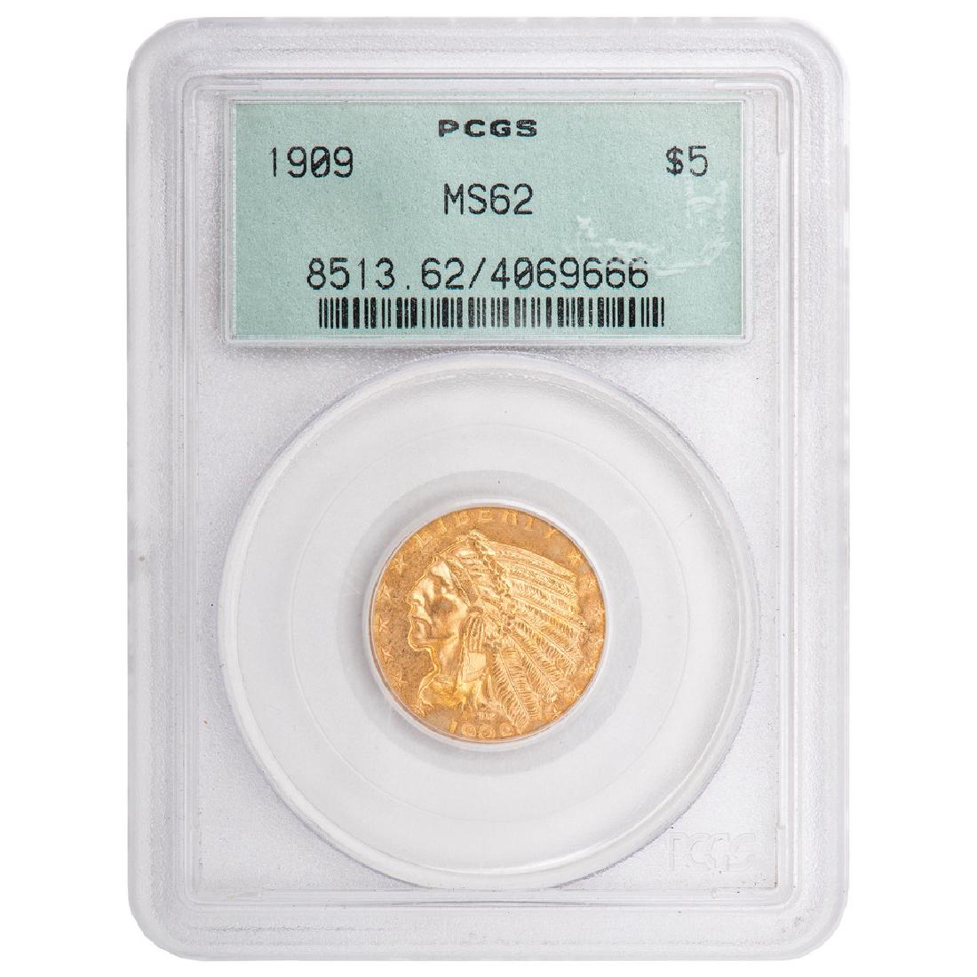 United States $5 Gold Indian Head 1909, PCGS MS62 (1 of 2)