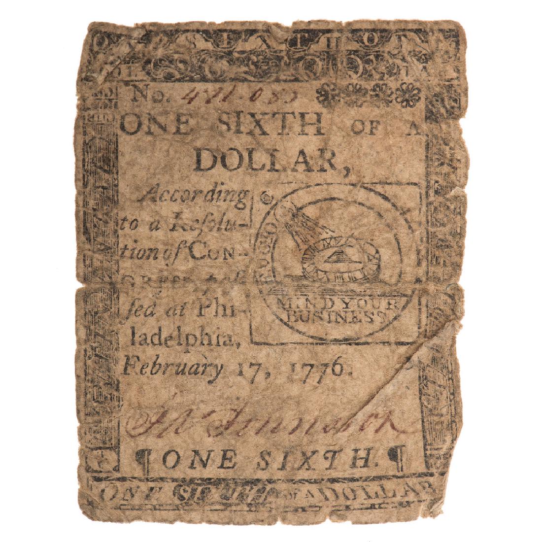 Colonial Currency, One Sixth of a Dollar 1776 (1 of 2)
