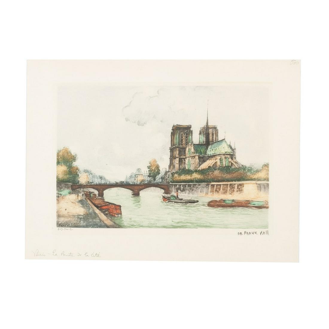 French Hand-Colored Engravings: Continental. A group of five hand-colored engravings, all depicting Paris scenes, four by Charles Blondin, one by Frank Will, all signed and numbered; largest 14.75 x 11 in. (sheet).