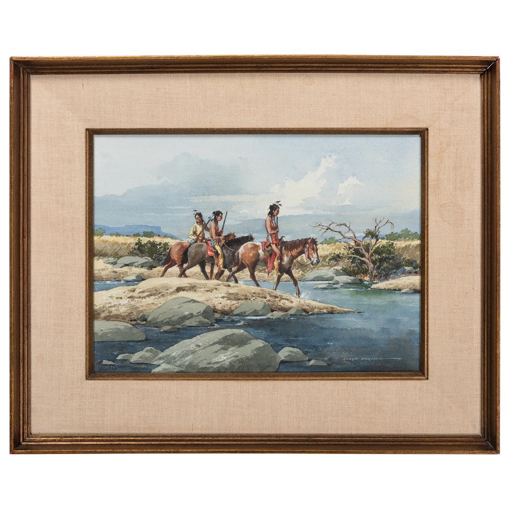 Lloyd Harting (American, 1901-1974) Watercolor on: The Lost Trail signed lower right (sight) 14.5 x 10.75 in.; (framed) 21.75 x 17.5 in. Provenance: Cornell Norby Western Art, California