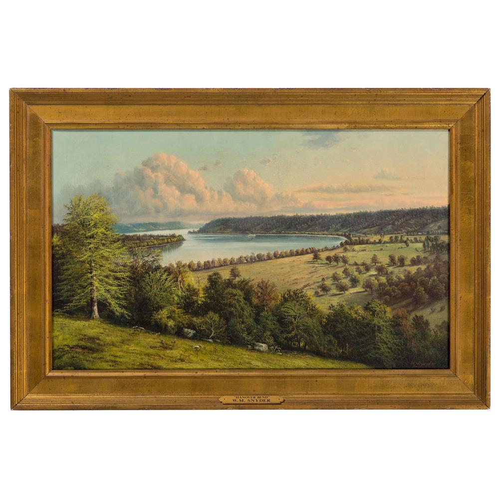 William McKendree Snyder (American, Indiana, 1848-1930): Hanover Bend oil on canvas signed l.r. framed 16.75 x 27.5 in. (sight) 22.25 x 33.25 in. (frame) William McKendree Snyder was a central figure in the artistic community of Southeastern Indiana during
