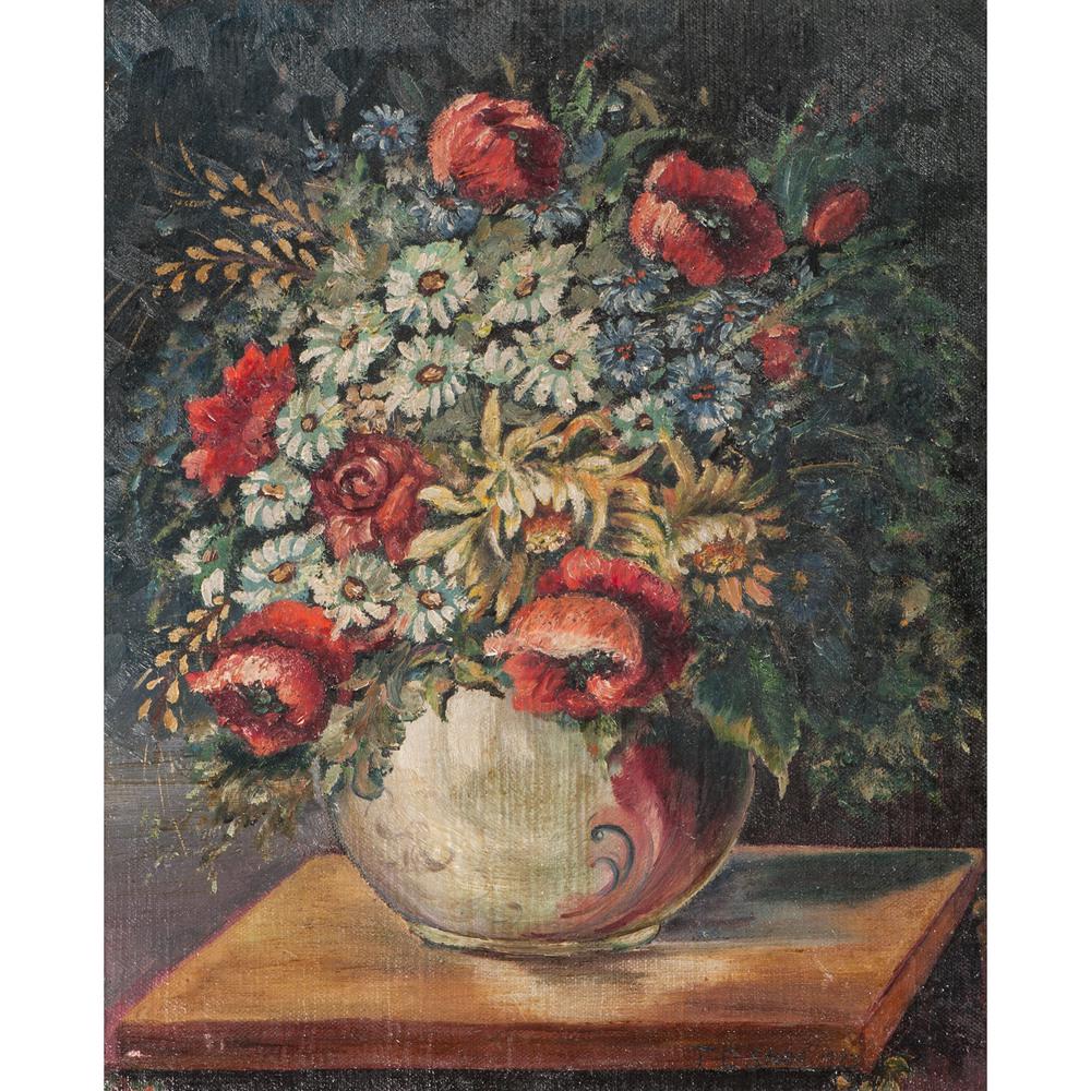 Theodore Clement Steele (American, 1847-1926): Still Life with Flower Bouquet oil on canvas signed and dated 1923 l.r. framed 18.25 x 14.75 in. (sight) 21.5 x 18 in. (frame)