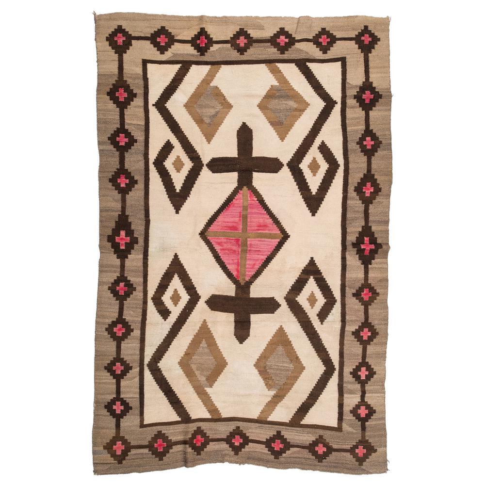Navajo J.B. Moore Weaving / Rug: plate XXIV; hand-spun wool woven in colors of red, brown, gray, and cream, 80.5 x 52 in. early 20th century