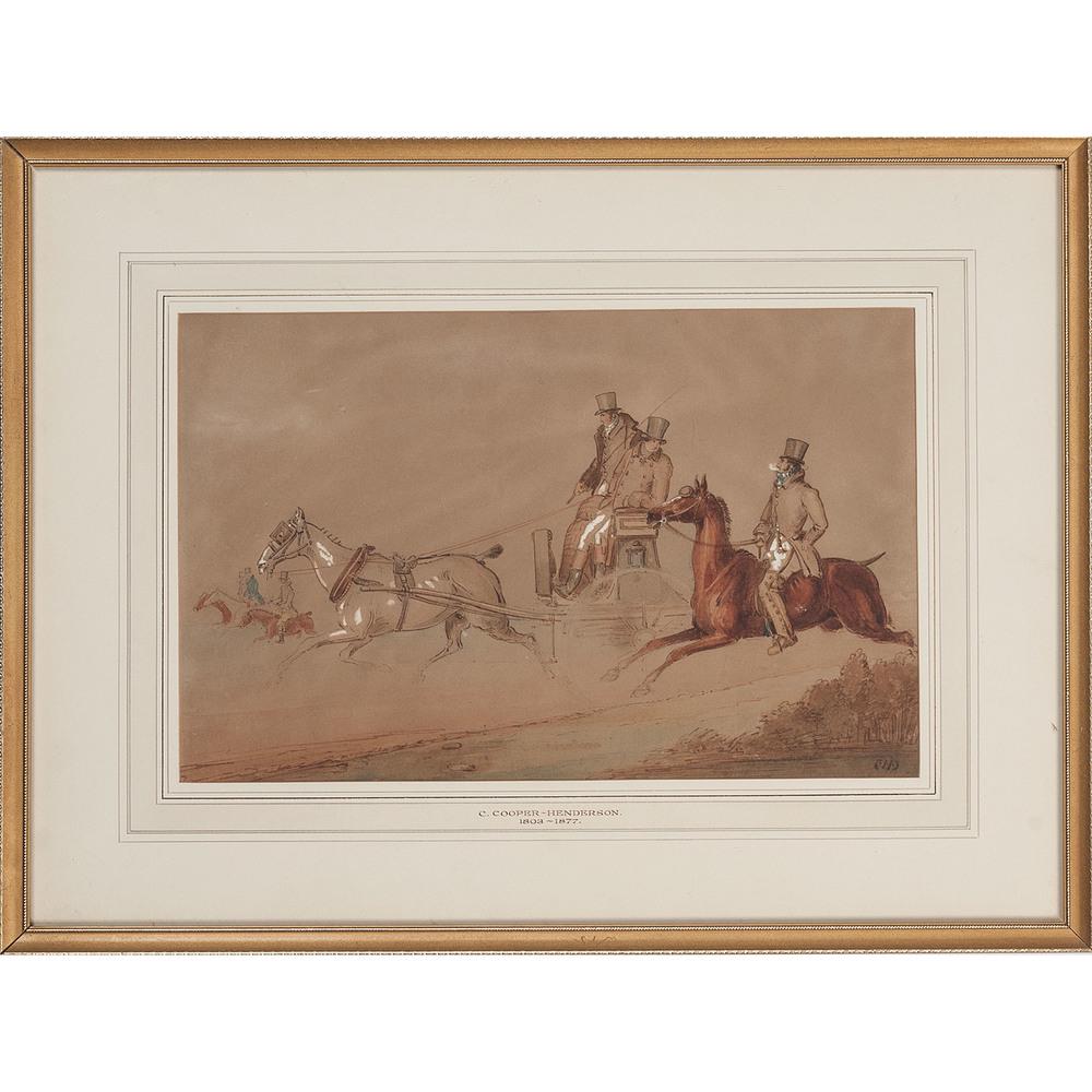 Charles Cooper Henderson (English, 1803-1877): Coaching Scenes (2) watercolor on paper initialed l.r. (each) matted and framed each 7.75 x 12.25 in. (sight) each 13.75 x 18.25 in. (frame) Provenance: Property from Donald A. Rich Interiors and Anti