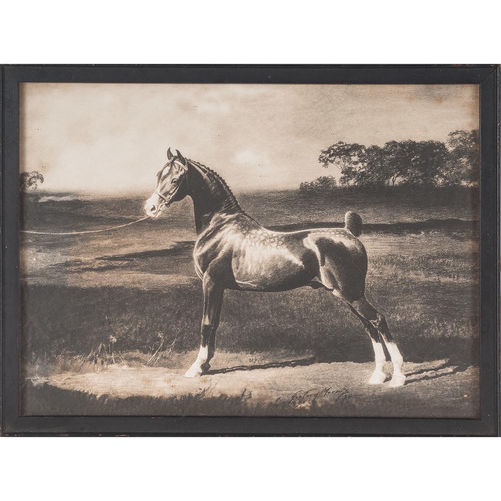 George Ford Morris (American, 1873-1960): Horse Portrait watercolor signed l.r. framed 7.25 x 5.25 in. (sight) 16 x 14 in. (frame) Horse Portrait lithograph signed and dated '34 l.r. framed 6.25 x 8.5 in. (sigh