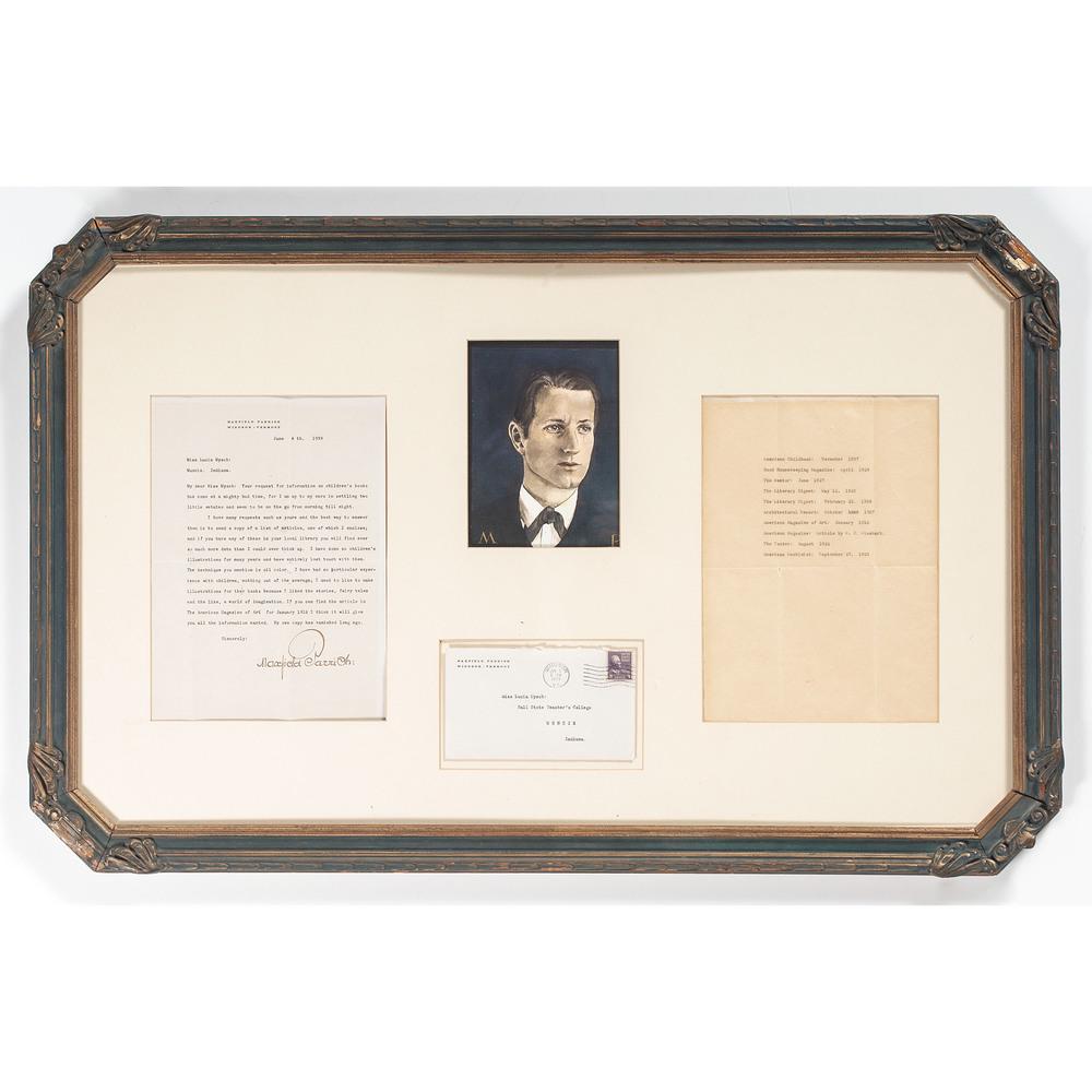 Maxfield Parrish Signed Letter to Miss Lucia Mysch of: American, 1939. A typed letter hand-signed by Maxfield Parrish and addressed to Miss Lucia Mysch of Muncie, Indiana. The letter is in response to Ms. Mysch's request for information about children's b