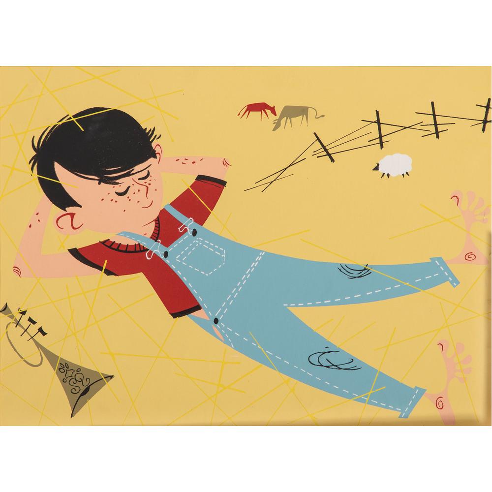 Charley Harper (American, 1922-2007): The Little Blue Boy silkscreen unsigned framed and matted 9.25 x 12.5 in. (sight) 16 x 19.25 in. (frame)