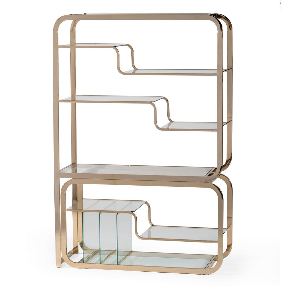 Milo Baughman (American, 1923-2003) for D.I.A.,: Etagere brass-plated frame with glass shelves ht. 72, wd. 48, dp. 18 in.