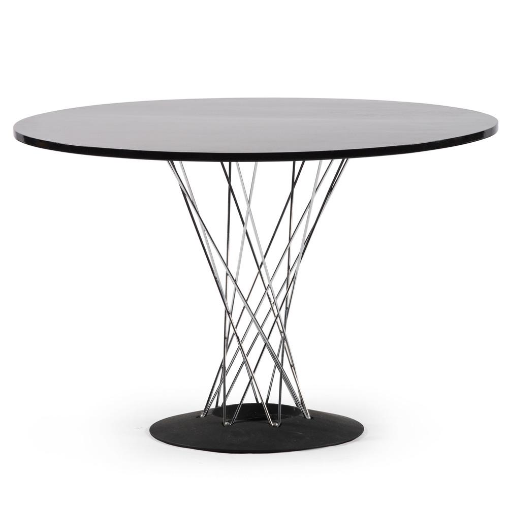Isamu Noguchi (Japanese-American, 1904-1988) for Knoll,: Cyclone Table black laminate top, chrome-coated steel column, black powder-coated base ht. 28, dia. 43.75 in.