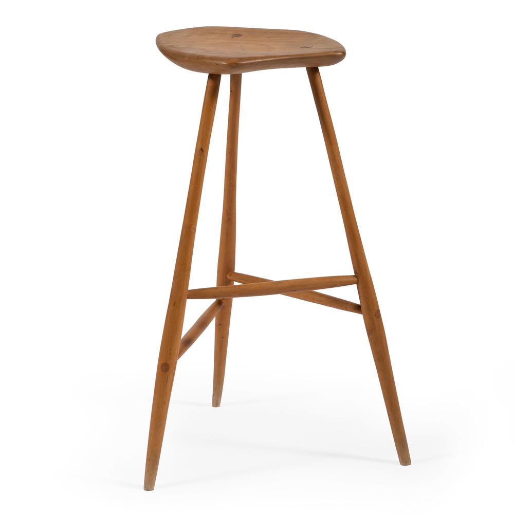 Wharton Esherick (American, 1887-1970): Three-Legged Stool walnut incised on underside W.E. 1956. ht. 25, wd. 12.5, dp. 10.5 in.