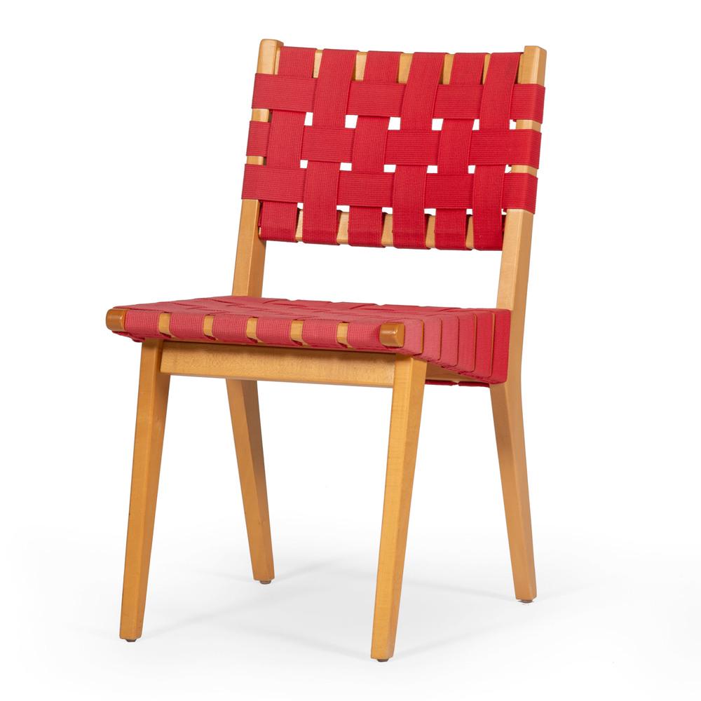 Jens Risom (Danish-American, 1916-2016) for Knoll: Side Chair red cotton strapping over maple frame oah. 30.5 in.