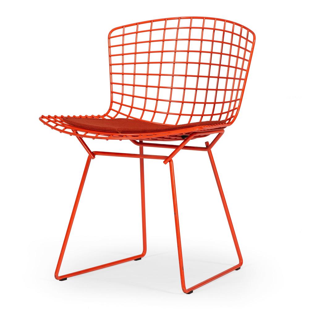 Harry Bertoia (Italian-American, 1915-1978) for Knoll: Side Chair orange powder-coated steel with vinyl seat pad label on underside oah. 28.75 in.