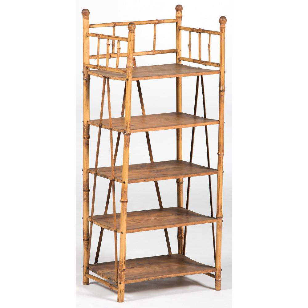 Bamboo Whatnot Stand: British, 19th century. A Victorian bamboo whatnot with five shelves and gallery; ht. 41, wd. 17, dp. 12.5 in. Provenance: Property from Donald A. Rich Interiors and Antiques, New Canaan, Connecticut