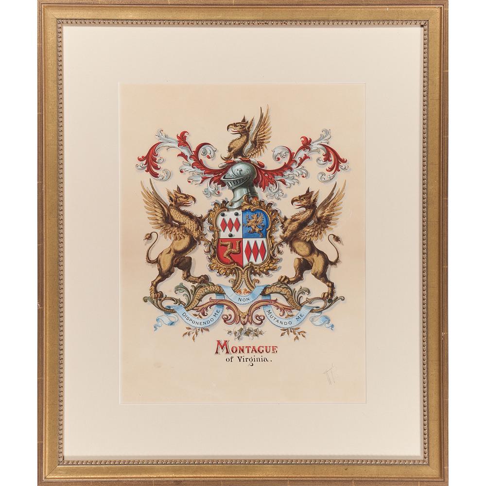 Gouache Coat of Arms, Montague of Virginia Oct 04, 2019 Cowan's