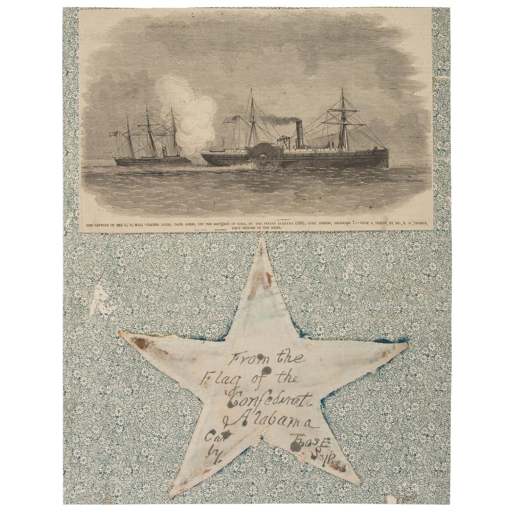 Thomas Sykes Archive, w/ Star from Flag of CSS Alabama: Thomas Sykes Archive, Including Star from the Flag of the CSS Alabama and Correspondence Collection featuring cotton star, 8 in. point to point, with period inked inscription that reads, "From the Fla