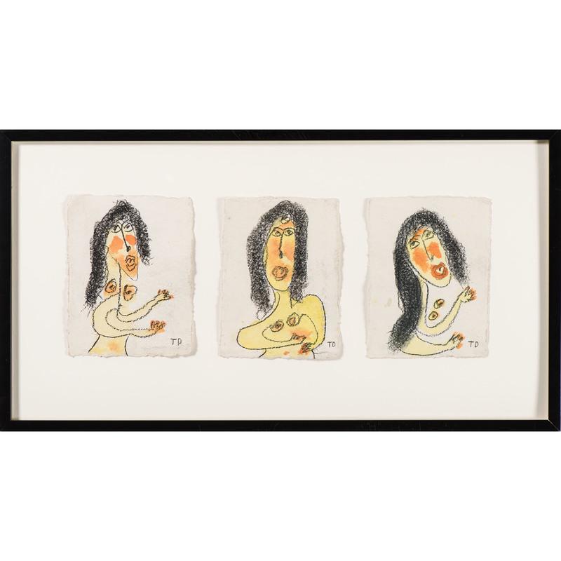 Thornton Buck Dial (American, 1928-2016): Three Poses of a Nude Woman mixed media on paper each signed l.r. framed 8 x 21 in. (sight) 15 x 28 in. (frame)