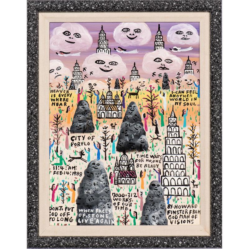 Howard Finster (American, 1916-2001): Heavenly Environment, Number 7312 acrylic on panel signed l.r. framed 15.25 x 11.25 in. (sight) 18.75 x 14.75 in. (frame)
