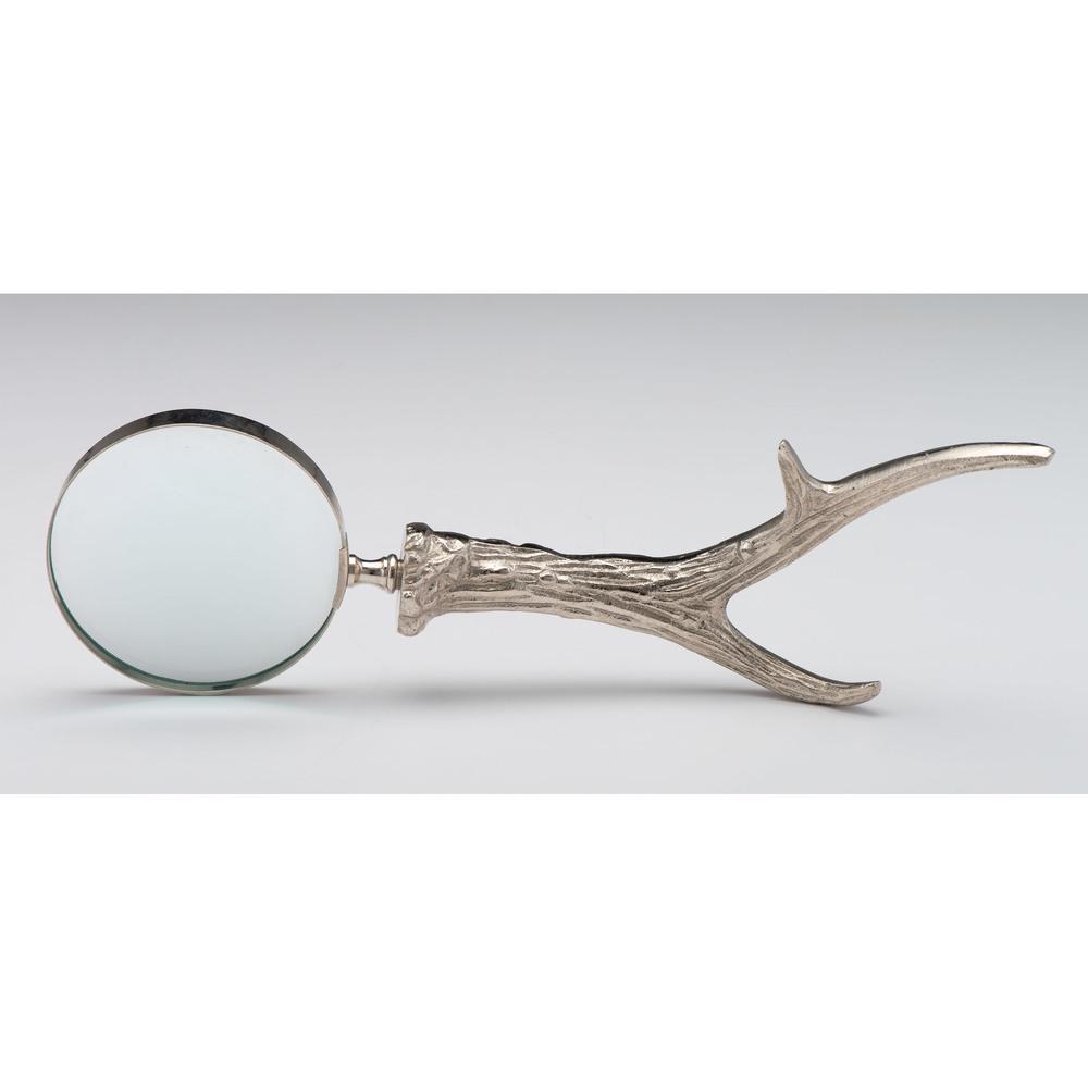 Magnifying Glass with Branch Handle: 20th century. A magnifying glass with silvered branch-form handle, unmarked; lg. 13.5 in.