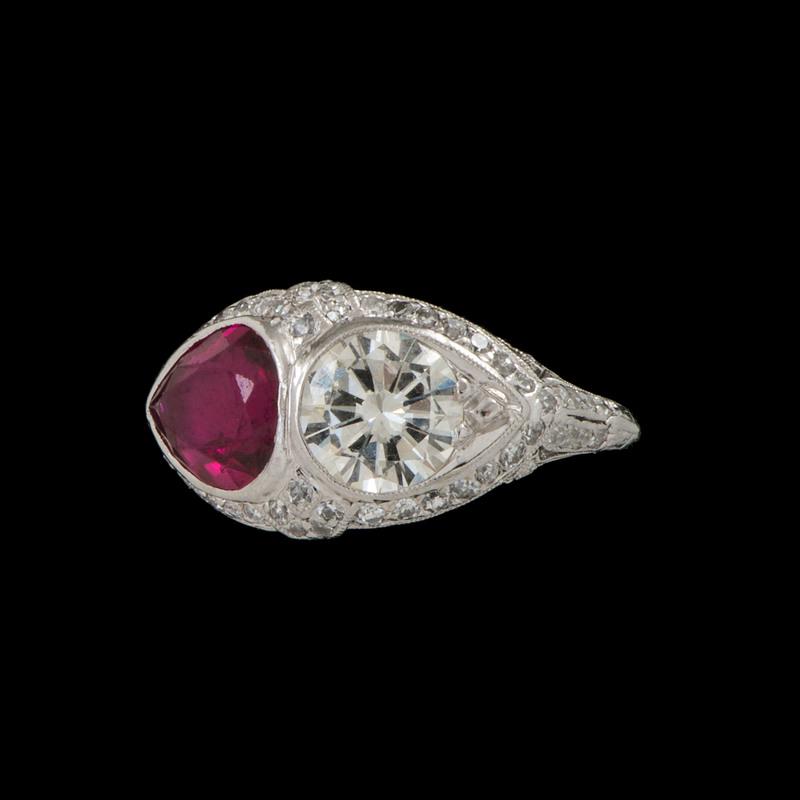Platinum Diamond and Synthetic Ruby Ring (1 of 1)