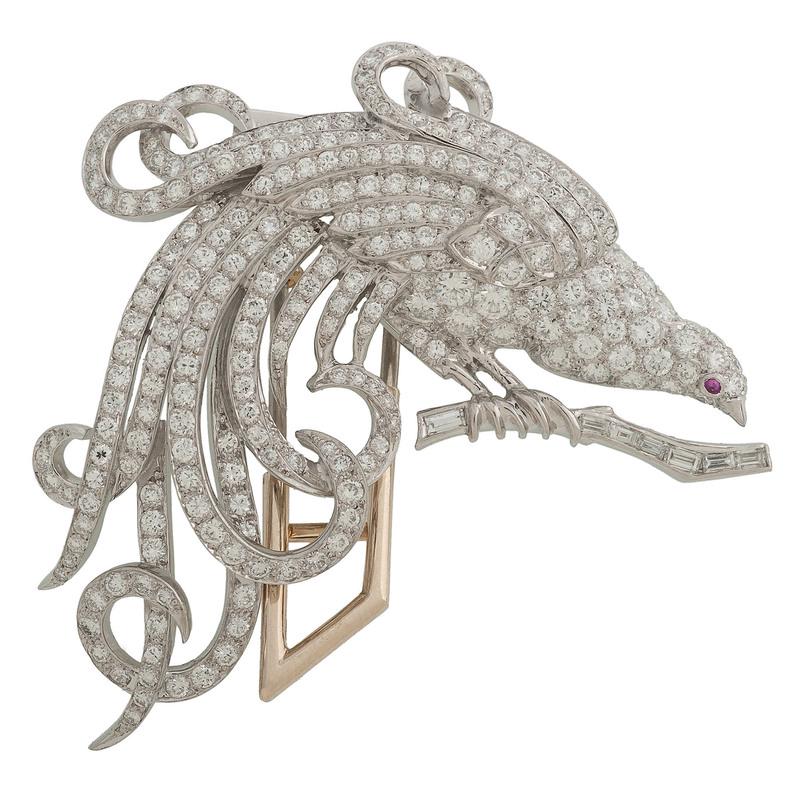 Platinum Diamond Bird Brooch (1 of 3)