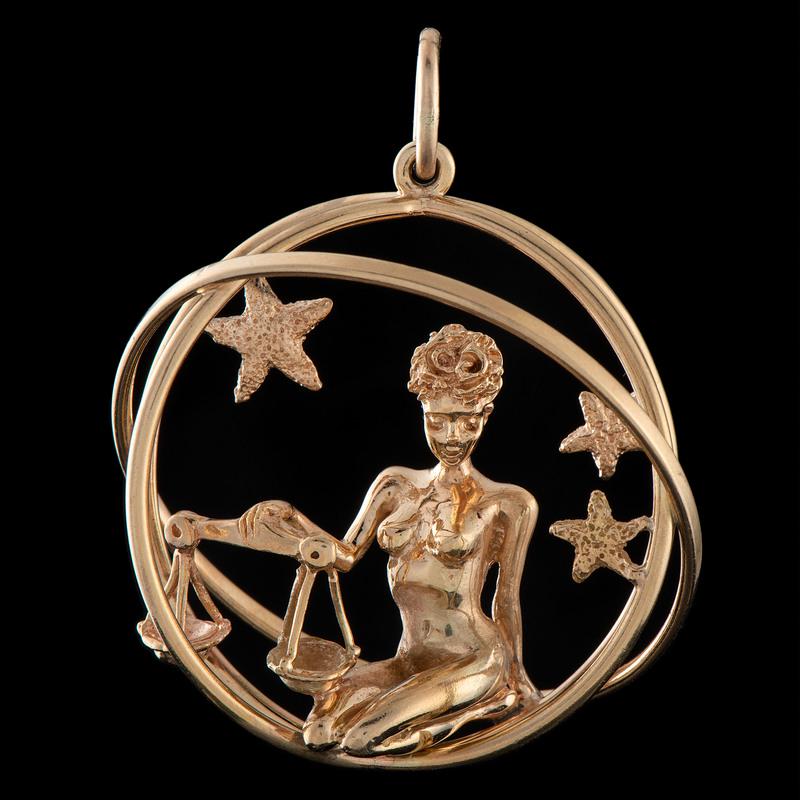 Ruser 14k Gold Libra Zodiac Charm: Ruser 14k Gold Libra Zodiac Charm Ruser 14k Gold Libra Zodiac Charm Marked Copyright Ruser 14k. 1.5" x 1.5". 15.4 dwts.