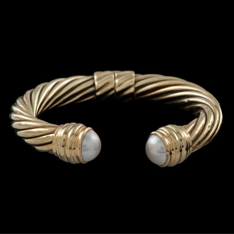 David Yurman 14k Gold Mabe Pearl Cable Cuff Bracelet (1 of 3)